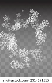 Silver Snowflake Vector Transparent Background. Christmas White Snowfall Pattern. Snow Winter Illustration.