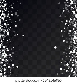 Silver Snowflake Vector Transparent Background. Fantasy Snow Holiday. White Xmas Design. Abstract Snowfall Pattern.