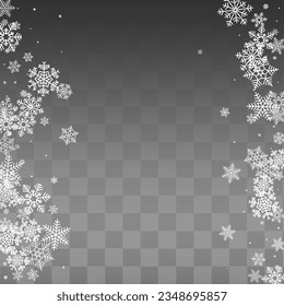 Silver Snowflake Vector Transparent Background. Fantasy Gray Snow Texture. Snowfall Falling Backdrop.