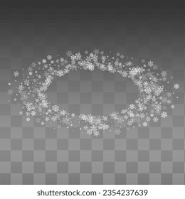 Silver Snowflake Vector Transparent Background. Christmas Gray Snow Card. Snowfall Winter Texture.