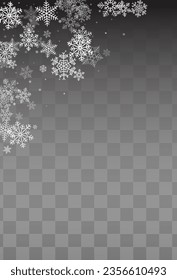 Silver Snowflake Vector Transparent Background. Xmas Gray Snowfall Backdrop. Snow Holiday Illustration.