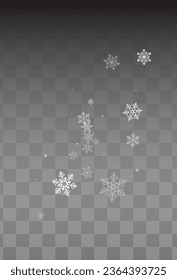 Silver Snowflake Vector Transparent Background. Abstract Gray Snow Wallpaper. Snowfall Winter Holiday.