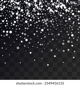 Silver Snowflake Vector Transparent Background. Abstract Snow Banner. White Light Backdrop. Winter Snowfall Texture.