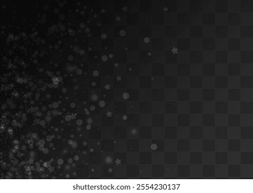 Silver Snowflake Vector Transparent Background. Sky Snowfall Illustration. White Christmas Banner. New Snow Holiday.