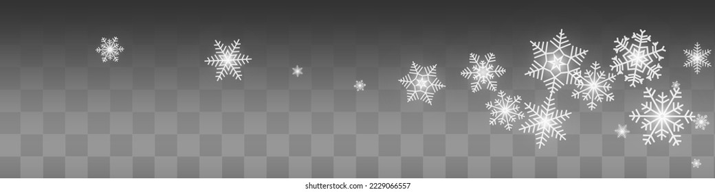 Silver Snowflake Vector Transparent Panoramic Background. Abstract Gray Snowfall Backdrop. Snow Xmas Banner.