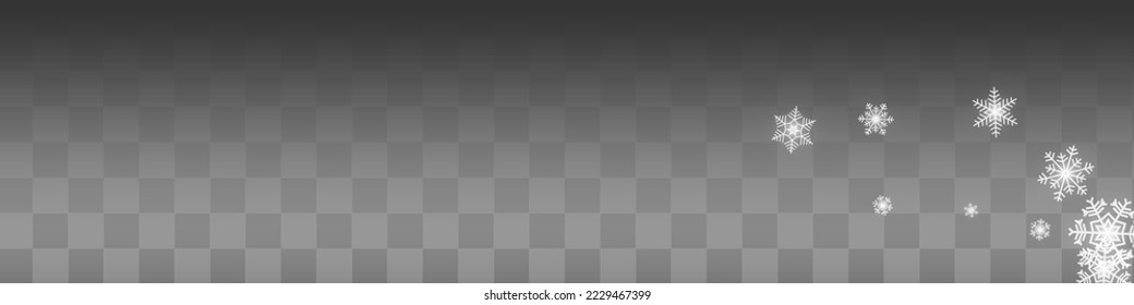 Silver Snowflake Vector Transparent Panoramic Background. Light Gray Snow Wallpaper. Snowfall Holiday Pattern.