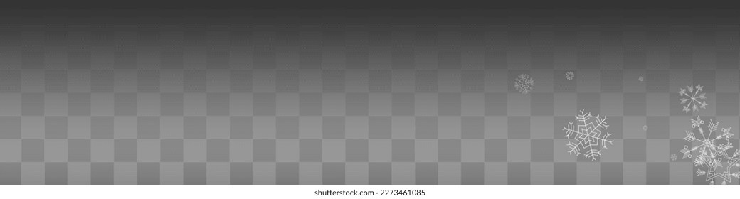 Silver Snowflake Vector Transparent Panoramic Background. Falling Snow Illustration. Gray Fantasy Backdrop. Abstract Snowfall Card.