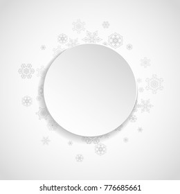 Silver snowflakes frame on white paper background. Christmas and New Year frame for gift certificate, ads, banners, flyers. Falling snow with glitter silver snowflakes for party invite