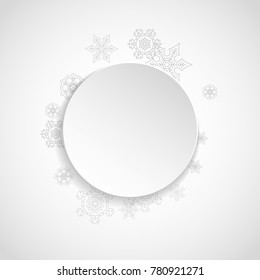 Silver snowflakes frame on white paper background. Christmas and New Year frame for gift certificate, ads, banners, flyers. Falling snow with glitter silver snowflakes for party invite