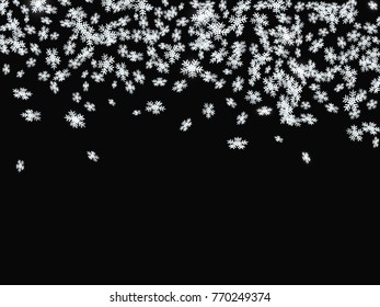 Silver snowflakes on black background. Christmas, New Year greeting card. Vector illustration