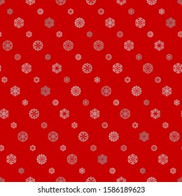 silver snowflakes on red background. vector seamless pattern. gray white winter repetitive paint. fabric swatch. wrapping paper. continuous print. design element for card, ad, banner, flyer, poster