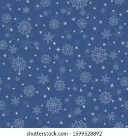 Silver Snowflakes seamless pattern. Christmas blue background.New year them. Vector illustration