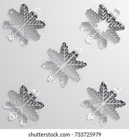Silver snowflakes. Vector set of snowflakes icons. Christmas decoration for winter design, cards, scrapbook, invitation, greeting