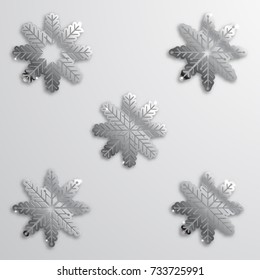 Silver snowflakes. Vector set of snowflakes icons. Christmas decoration for winter design, cards, scrapbook, invitation, greeting