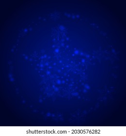 Silver Snowstorm Vector Blue Background. Shiny Festive Confetti Banner. Christmas Snowflake Design. Xmas Stars Texture.
