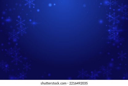 Silver Snowstorm Vector Blue Background. White Bokeh Snowfall Texture. Xmas Confetti Wallpaper. Glow Snowflake Pattern.