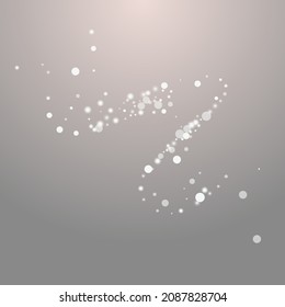 Silver Snowstorm Vector Grey Background. White Glow Snow Illustration. Magic Stars Card. Bokeh Snowfall Backdrop.