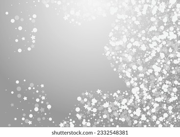 Silver Snowstorm Vector Grey Background. Overlay Xmas Snowflake Pattern. Glow Confetti Postcard. Festive Snowfall Design.