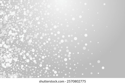 Silver Snowstorm Vector Grey Background. Overlay Minimal Snowflake Illustration. Xmas Snow Postcard. Falling Stars Pattern.