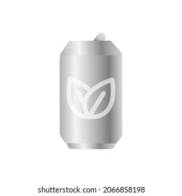 Silver soda can flat icon leaves