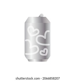 Silver soda can hearts flat icon.