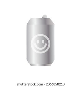 Silver soda can smile flat icon.