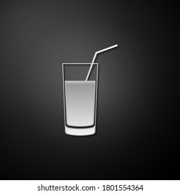 Silver Soft Drink Symbol einzeln auf schwarzem Hintergrund. Lange Schattenstil. Vektorgrafik.