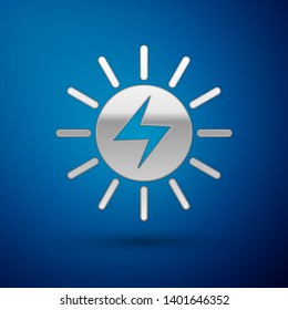 Silver Solar energy panel icon isolated on blue background. Vector Illustration