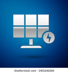 Silver Solar energy panel icon isolated on blue background. Vector Illustration