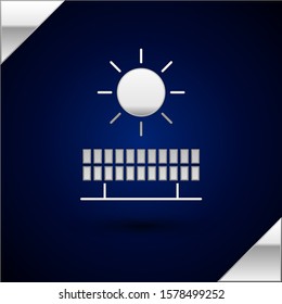 Silver Solar energy panel and sun icon isolated on dark blue background.  Vector Illustration