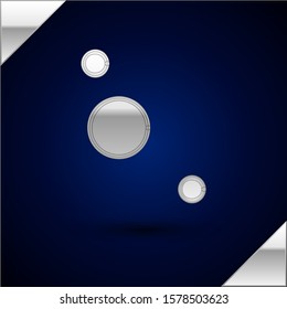 Silver Solar system icon isolated on dark blue background. The planets revolve around the star.  Vector Illustration