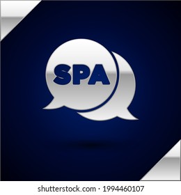 Silver Spa salon icon isolated on dark blue background. Concept for beauty salon, massage, cosmetic. Spa treatment and cosmetology.  Vector