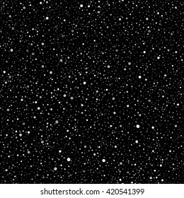 Silver spangles or night sky with stars vector seamless pattern. Hand drawn steel or iron spray texture. Uneven grey dots or specks on black background endless template. Monochrome background.