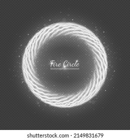 Silver sparkle circle. Realistic burning circle. Round fiery frame on transparent background.