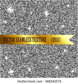 Silver sparkle glitter seamless background of sequins. Silver texture.