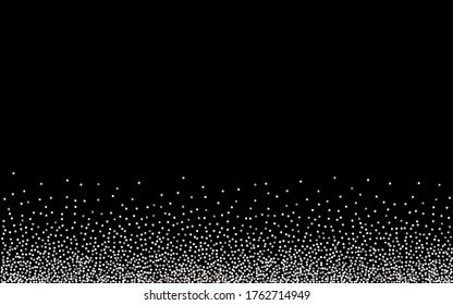 Silver Sparkle Light Black Background. Bright Glow Invitation. White Dot Paper Background. Circle Happy Texture.