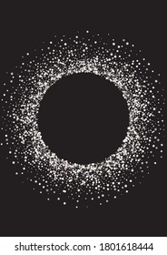 Silver Sparkle Paper Black Background. Luxury Glow Invitation. White Shine Shiny Backdrop. Rain Glamour Wallpaper.