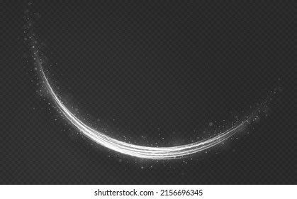 Silver sparkle wave with light effect isolated on transparent background. Shimmering star dust trail. Glow effect. Vector magic concept.