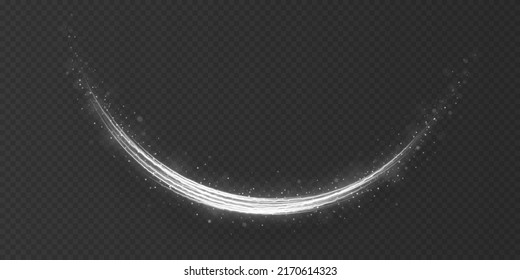 Silver sparkle wave with light effect isolated on transparent background. Shimmering star dust trail. Glow effect. Vector magic concept.