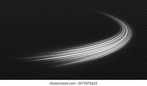 Silver sparkle wave with light effect isolated on transparent background. Shimmering star dust trail. Glow effect. Vector magic concept.