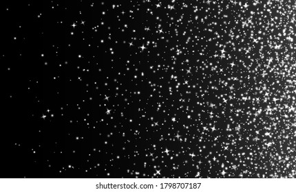 Silver sparkles, abstract luminous particles, white stardust on a dark background. Flying Christmas glares and sparks. Luxury backdrop. Vector illustration.