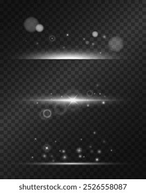 Brillos de plata y efecto de luz sobre un fondo transparente. Partículas de polvo de hadas brillantes en el Vector. Estrella estalló con destellos y luces de flash.