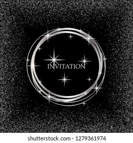 Silver sparkles on a black background. Silver glitter background. logo, logotype, badge for card, VIP, exclusive, certificate, gift, luxury, privilege, voucher, store, gift, shopping. - Vector graphic