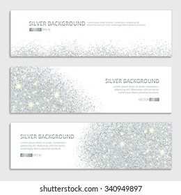 Silver sparkles on white background, banners. Silver banner. Platinum club banner with text. Banners, web, card, vip, exclusive, certificate, gift, luxury,  voucher, shopping, sale, header, platinum