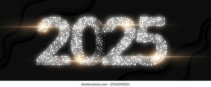 silver sparkling 2025 lettering dark banner for new year festive vector