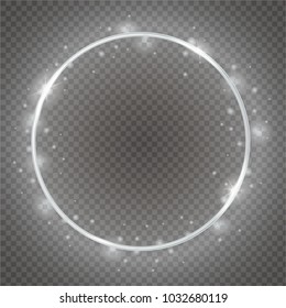 The silver sparkling circle frame on a transparent background. Shiny metal vector illustration