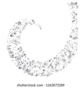 Silver sparkling falling star. Vector stardust trail. swirl stars, light sparkles background, christmas lights confetti. magic shining Flying glitter cosmic backdrop on night sky