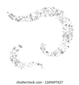 Silver sparkling falling star. Vector stardust trail. swirl stars, light sparkles background, christmas lights confetti. magic shining Flying glitter cosmic backdrop on night sky