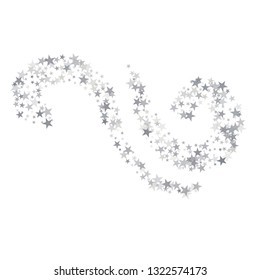 Silver sparkling falling star. Vector stardust trail. swirl stars, light sparkles background, christmas lights confetti. magic shining Flying glitter cosmic backdrop on night sky