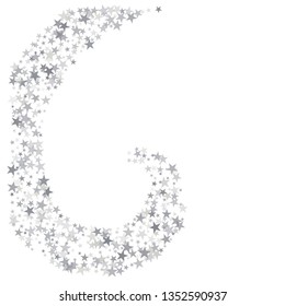 Silver sparkling falling star. Vector stardust trail. swirl stars, light sparkles background, christmas lights confetti. magic shining Flying glitter cosmic backdrop on night sky